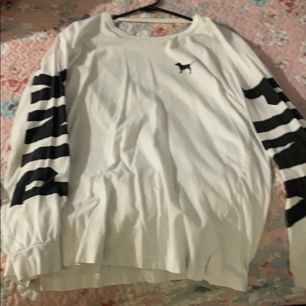 Pink long sleeve white and black tee